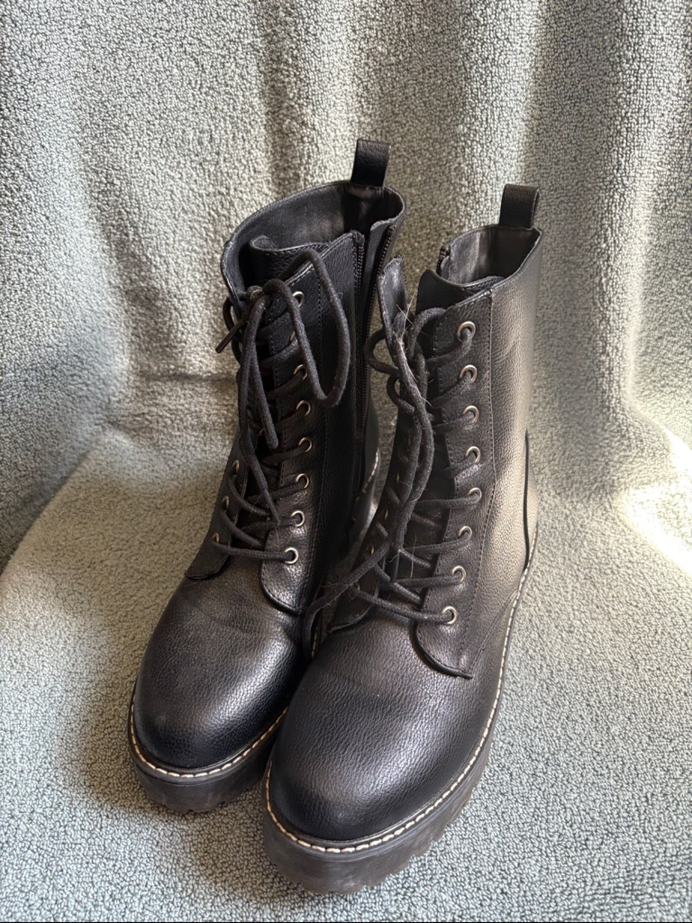 UNIONBAY Black Lace-Up Platform Combat Boots